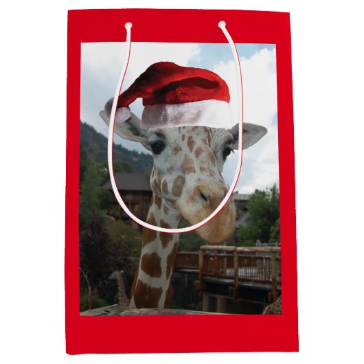 Giraffe met kerstcadeauPet Medium Cadeauzakje (Voorkant)