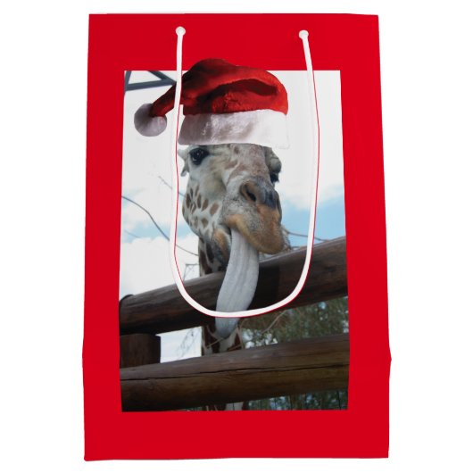 Giraffe met kerstcadeauPet Medium Cadeauzakje (Achterkant)