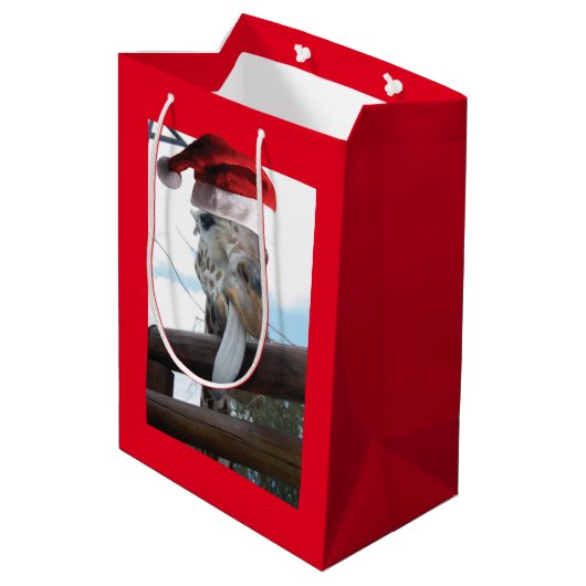 Giraffe met kerstcadeauPet Medium Cadeauzakje (Achterkant Gekanteld)