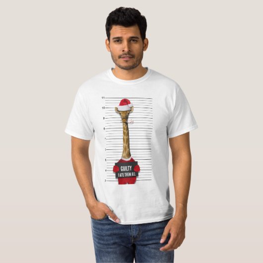 Giraffe met Kerstmis Funny Mugshot Guilty T-shirt (Voorkant volledig)