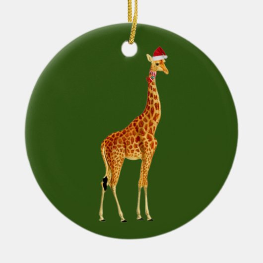 Giraffe met kerstmis met Pet Keramisch Ornament (Voorkant)