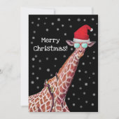 Giraffe met Kerstmis met Santa Hat en Snow Merry Feestdagenkaart (Voorkant)