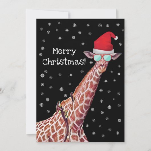 Giraffe met Kerstmis met Santa Hat en Snow Merry  Feestdagenkaart (Voorkant)