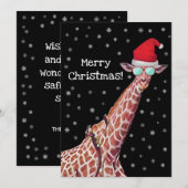 Giraffe met Kerstmis met Santa Hat en Snow Merry  Feestdagenkaart (Voorkant / Achterkant)
