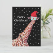 Giraffe met Kerstmis met Santa Hat en Snow Merry  Feestdagenkaart (Staand voorkant)