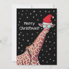 Giraffe met Kerstmis met Santa Hat en Snow Merry  Feestdagenkaart