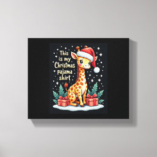Giraffe met kerstmuts bij kerstpyjama canvas afdruk