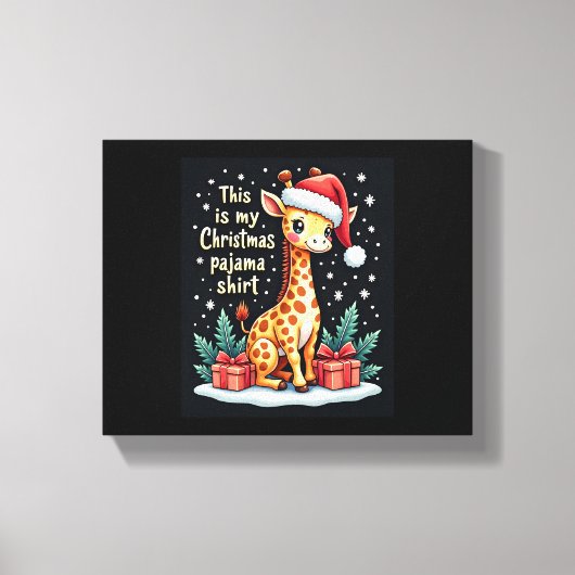 Giraffe met kerstmuts bijpassende kerst pyjama canvas afdruk (Voorkant)