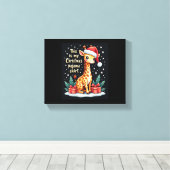 Giraffe met kerstmuts bijpassende kerst pyjama canvas afdruk (Insitu (Houten vloer))