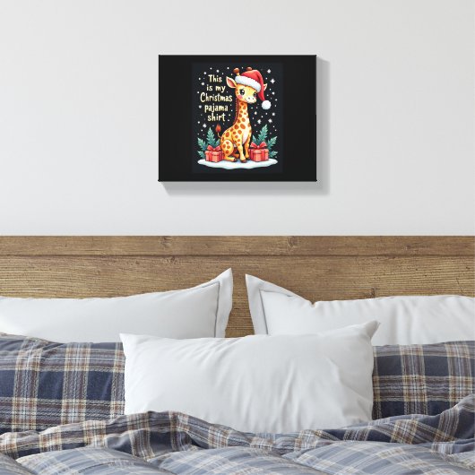 Giraffe met kerstmuts die overeenkomt met kerstpaj canvas afdruk (Insitu (Slaapkamer))