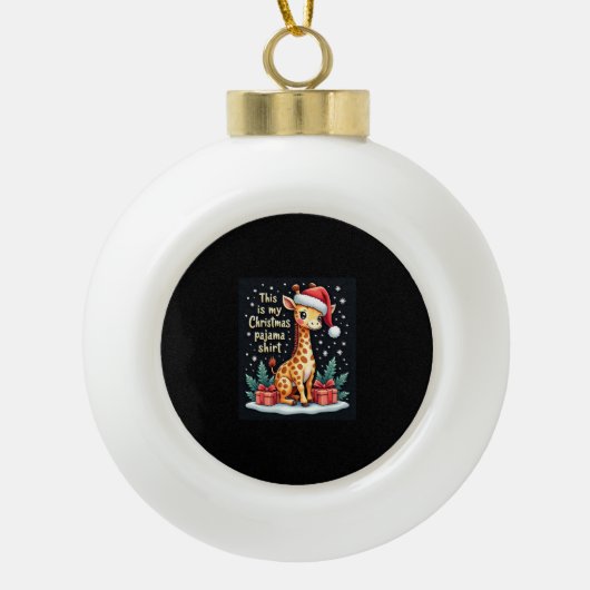 Giraffe met kerstmuts die overeenkomt met kerstpaj keramische bal ornament (Voorkant)