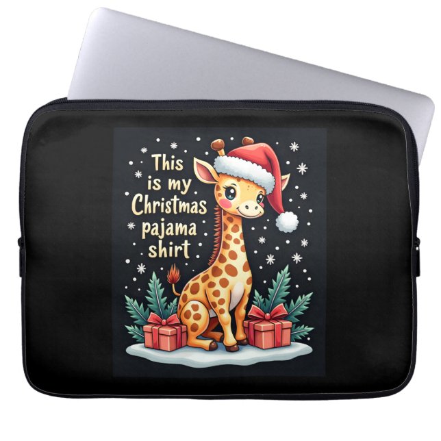 Giraffe met kerstmuts die overeenkomt met kerstpaj laptop sleeve (Voorkant)