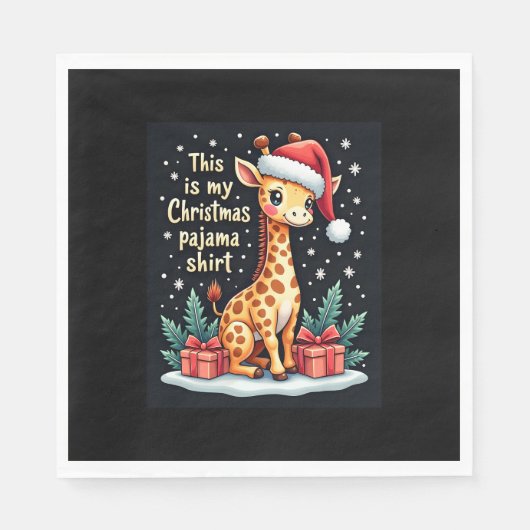 Giraffe met kerstmuts die overeenkomt met kerstpaj servet (Voorkant)