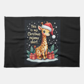 Giraffe met kerstmuts die overeenkomt met kerstpaj theedoek (Horizontaal)