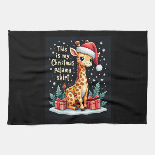 Giraffe met kerstmuts die overeenkomt met kerstpaj theedoek