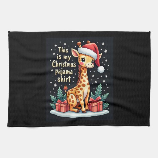 Giraffe met kerstmuts die overeenkomt met kerstpaj theedoek (Horizontaal)