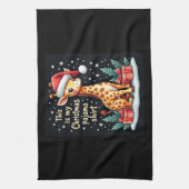 Giraffe met kerstmuts die overeenkomt met kerstpaj theedoek (Verticaal)