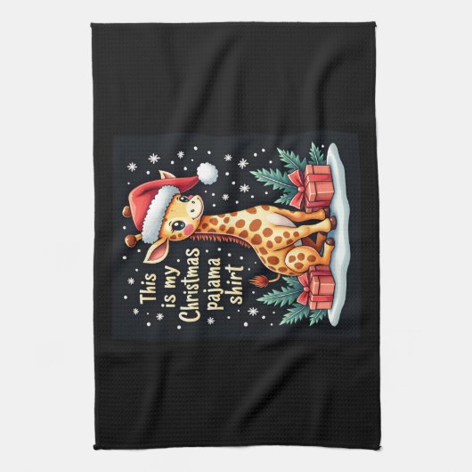 Giraffe met kerstmuts die overeenkomt met kerstpaj theedoek (Verticaal)