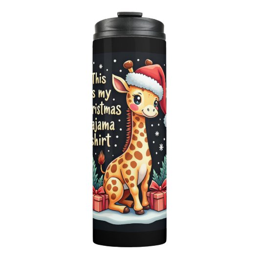 Giraffe met kerstmuts die overeenkomt met kerstpaj thermosbeker (Voorkant)