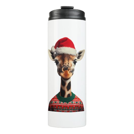 Giraffe met kerstmuts Kerstsafari Xmas Safar Thermosbeker (Voorkant)