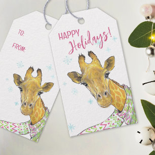 Giraffe met kerstsjaal Schattige grappig Dierenkun Cadeaulabel