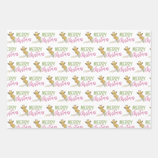 Giraffe met kerstsjaal Schattige grappig Dierenkun Inpakpapier Vel (Voorkant 3)