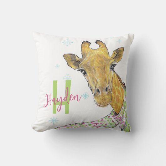 Giraffe met kerstsjaal Schattige grappig Dierenkun Kussen (Voorkant)