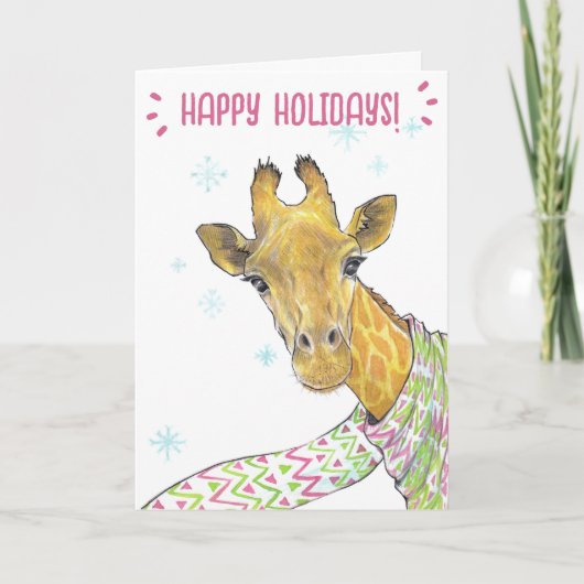 Giraffe met kerstsjaal Schattige plezier Dierenkun Feestdagen Kaart (Voorkant)