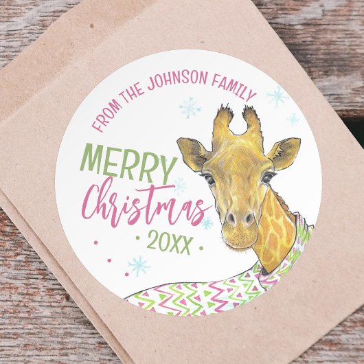 Giraffe met kerstsjaal Schattige plezier Dierenkun Ronde Sticker