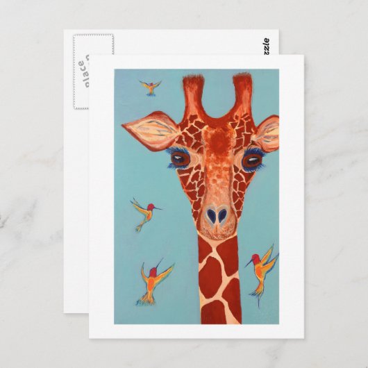 Giraffe met kolibrie briefkaart (Voorkant / Achterkant)