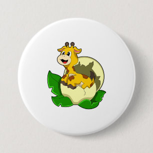 Giraffe met leder en eieren ronde button 7,6 cm