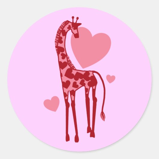 Giraffe met liefde ronde sticker (Voorkant)