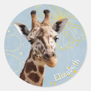 Giraffe met meisjesnaam ronde sticker