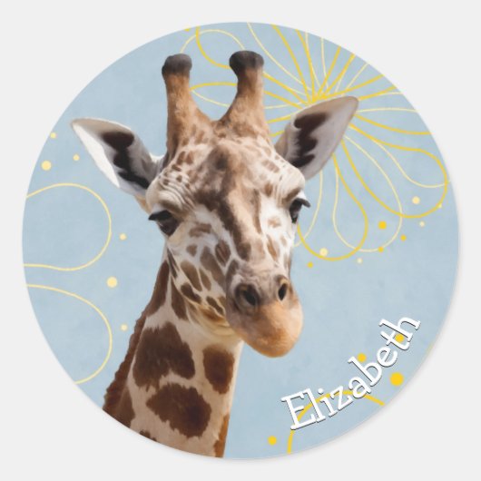 Giraffe met meisjesnaam ronde sticker (Voorkant)