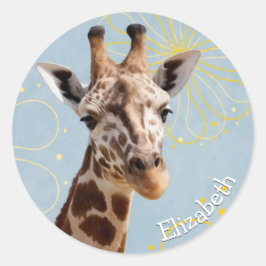 Giraffe met meisjesnaam ronde sticker