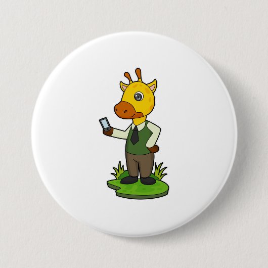 Giraffe met mobiele ronde button 7,6 cm (Voorkant)
