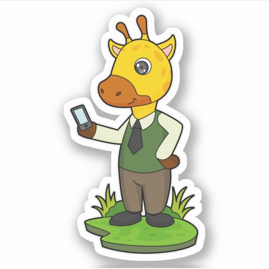 Giraffe met mobiele sticker (Voorkant)