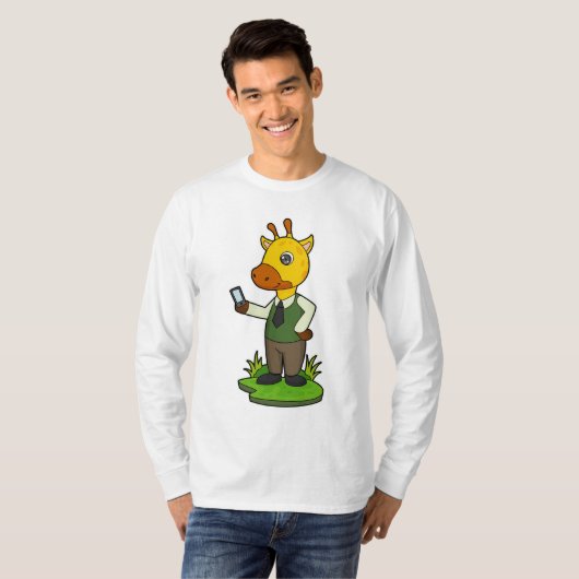 Giraffe met mobiele t-shirt (Voorkant volledig)