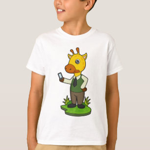 Giraffe met mobiele t-shirt