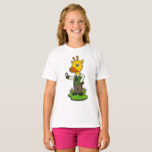 Giraffe met mobiele t-shirt (Voorkant volledig)