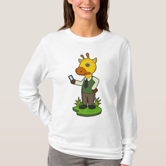 Giraffe met mobiele t-shirt (Voorkant)