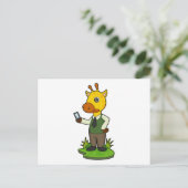 Giraffe met mobiele telefoon briefkaart (Staand voorkant)