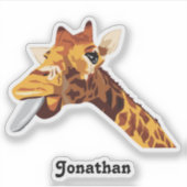 Giraffe met Paarse tong en Jouw naam vinyl Sticker (Voorkant)
