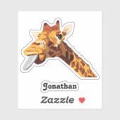 Giraffe met Paarse tong en Jouw naam vinyl Sticker (Vel)