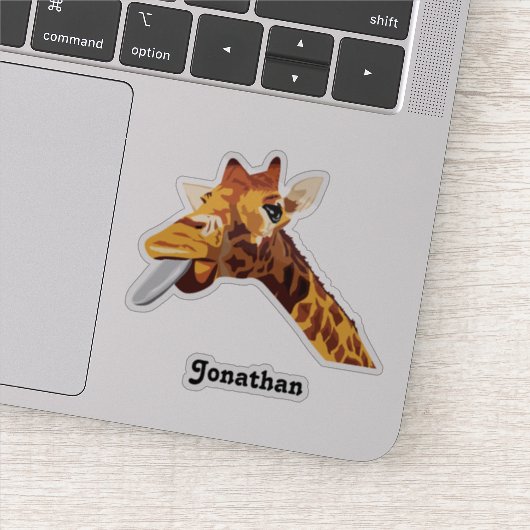 Giraffe met Paarse tong en Jouw naam vinyl Sticker (Detail)