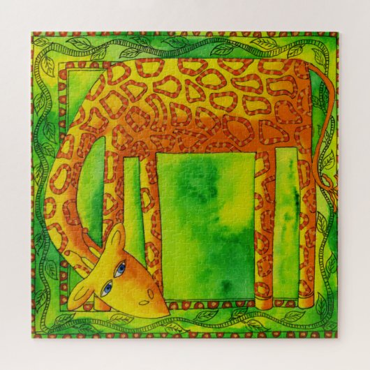 Giraffe met patroon, aquarelillustratie legpuzzel (Horizontaal)