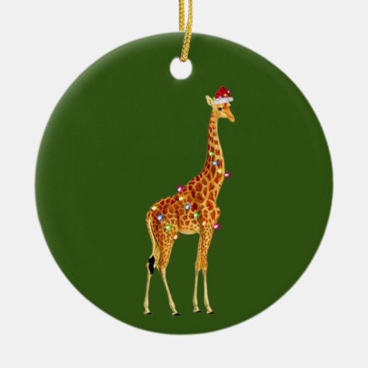 GIRAFFE met Pet lichte kerstmis Keramisch Ornament (Voorkant)