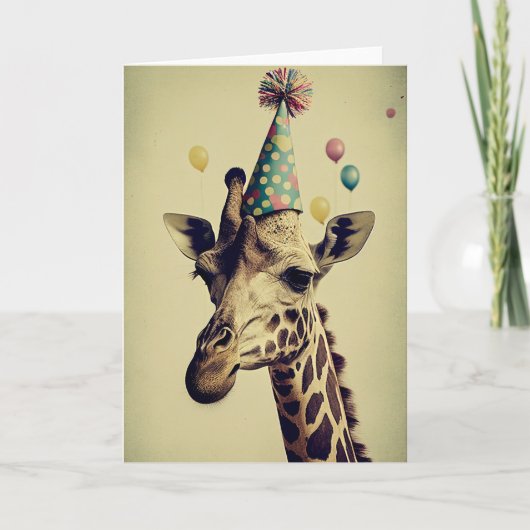 Giraffe met Pet van de Partij Gevouwen Wenskaart Bedankkaart (Voorkant)