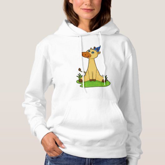 Giraffe met pet van de partij hoodie (Voorkant)