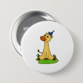 Giraffe met pet van de partij ronde button 7,6 cm (Voorkant /achterkant)